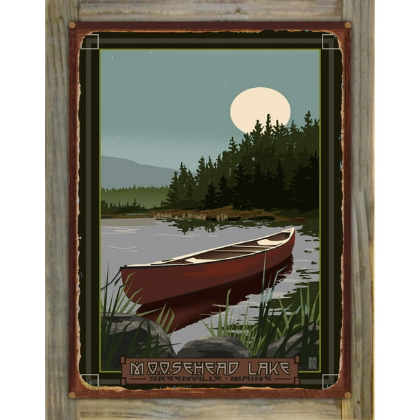 Big Bear Lake California Canoe In Moonlight Giclee Art Print Poster from Original Artwork by Artist Mike Rangner